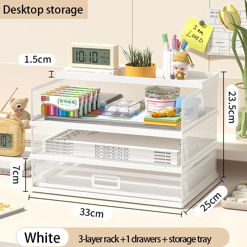 4-Tier Stackable Letter Tray Office Desk Paper Organizer File Trays, Desktop Holder for Paper Letter Accessories with Pen Holder