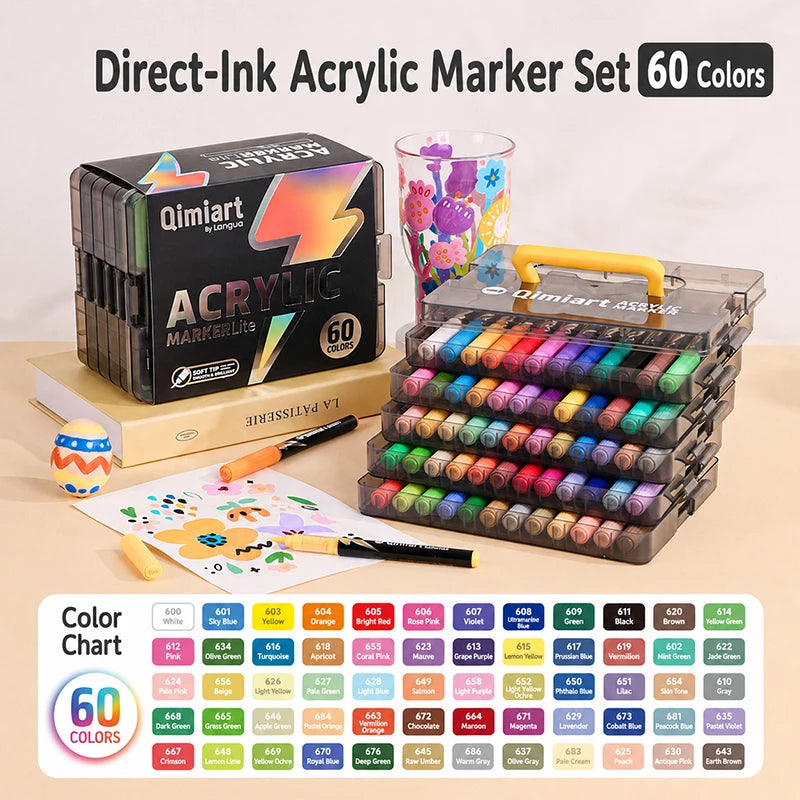 LANGUO Direct-ink Acrylic Markers 24/36/60 Colors Acrylic Paint Markers DIY Hand Drawn Graffiti Direct Liquid Brush Paint Pens