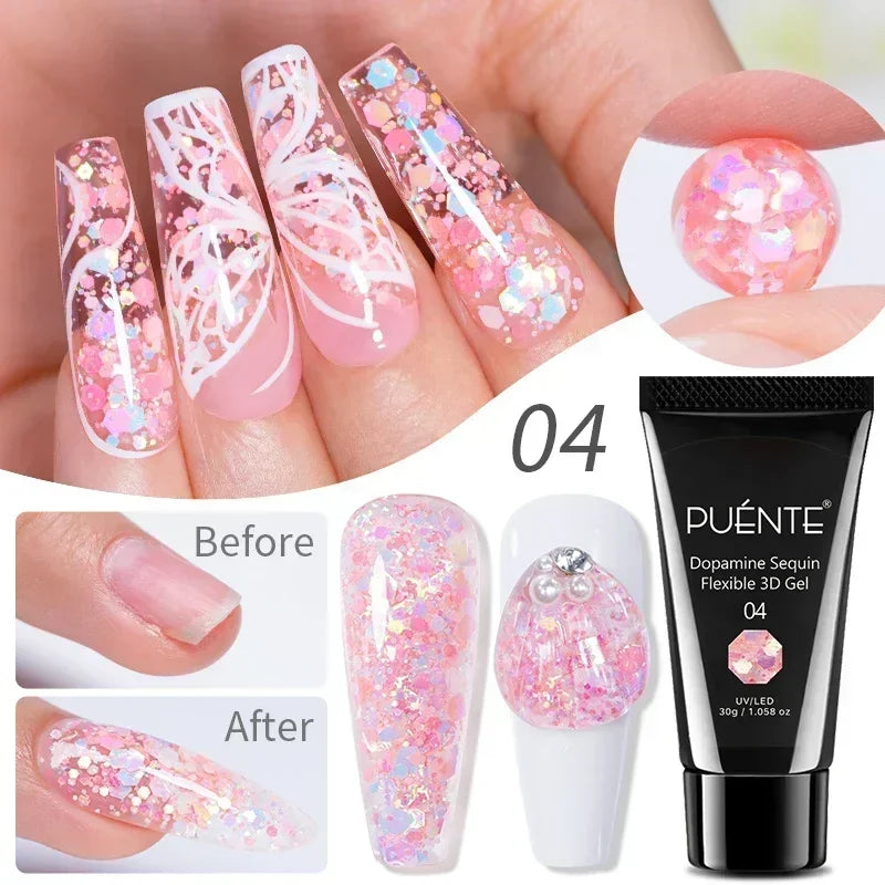 PUENTE Super Diamond Gel Glue No Wipe Strong Adhesive Diamond Sticky Gel Transparent 3D Nail Art UV Gel Polish Nail Decoration
