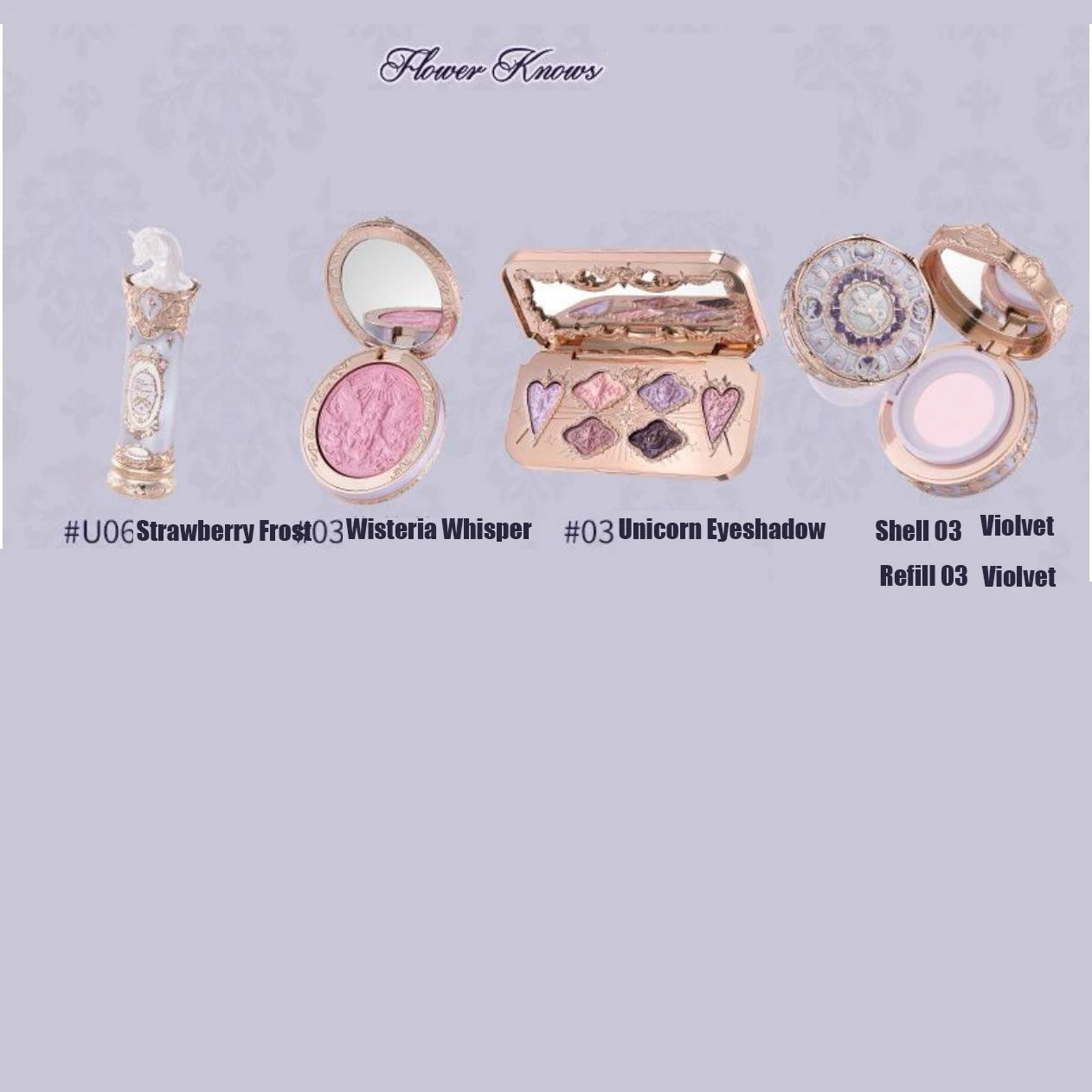 Flower Knows Strawberry Rococo Series Makeup Set Glitter Matte Eyeshadow Palette Blusher Power Velvet Lipstick Kit Perfume Set