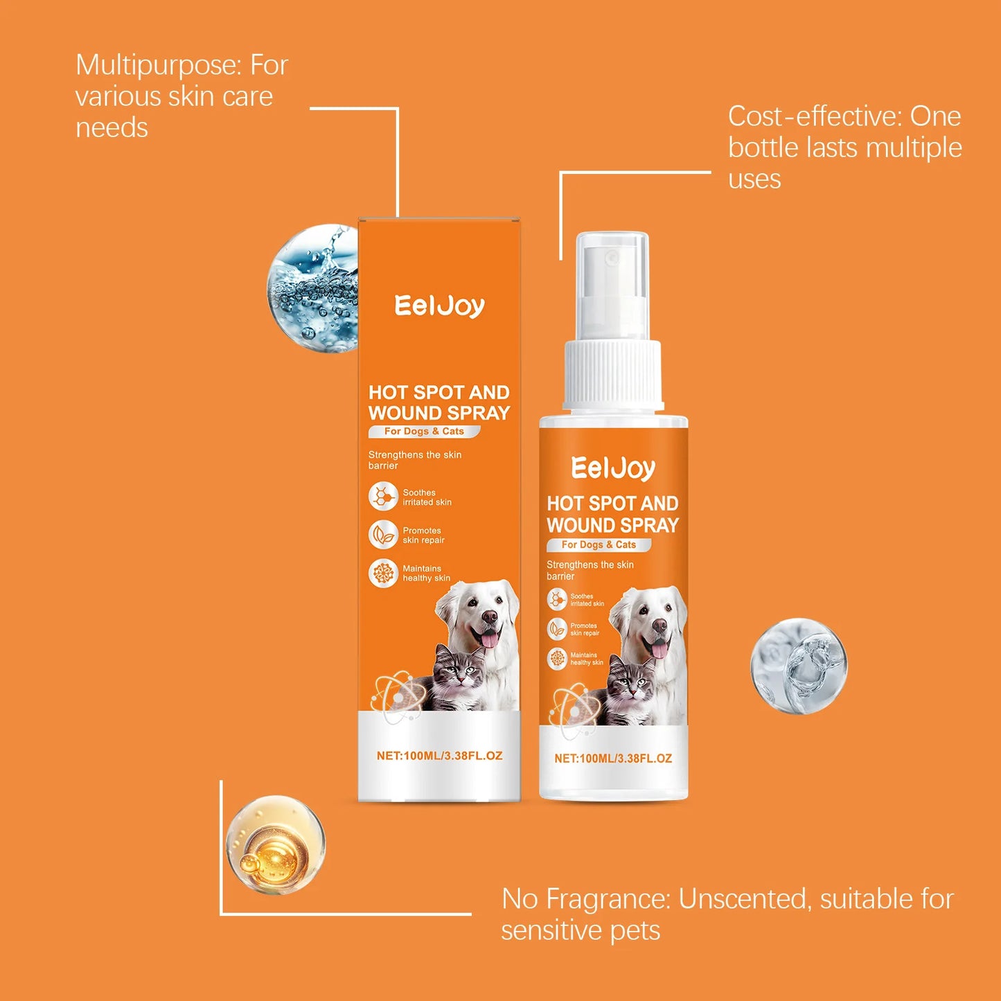 Eeljoy Centella Pet Skin Care Spray Deep Cleans For Dog Cat Mite Removal Health Supplie Travel Size Portable Pet Cleansing Spray