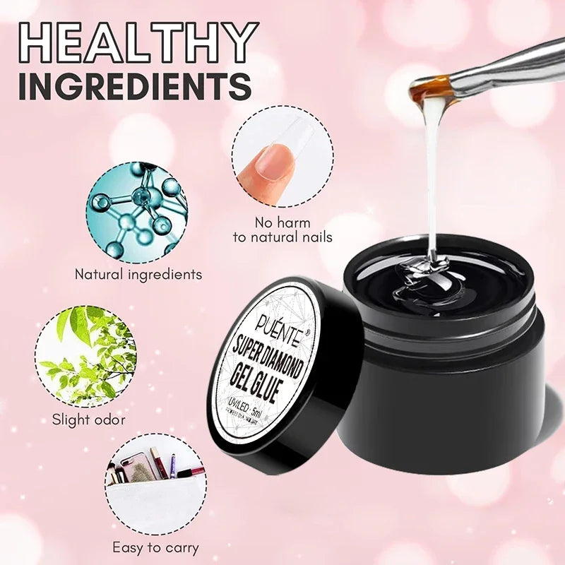 PUENTE Super Diamond Gel Glue No Wipe Strong Adhesive Diamond Sticky Gel Transparent 3D Nail Art UV Gel Polish Nail Decoration