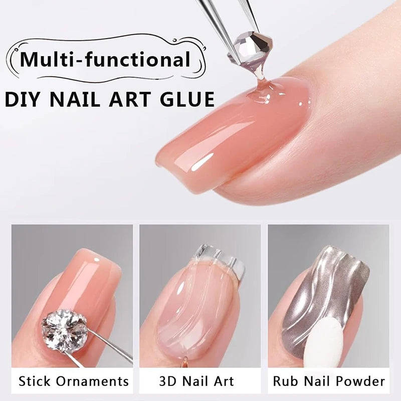 PUENTE Super Diamond Gel Glue No Wipe Strong Adhesive Diamond Sticky Gel Transparent 3D Nail Art UV Gel Polish Nail Decoration
