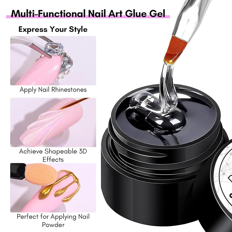 PUENTE Super Diamond Gel Glue No Wipe Strong Adhesive Diamond Sticky Gel Transparent 3D Nail Art UV Gel Polish Nail Decoration