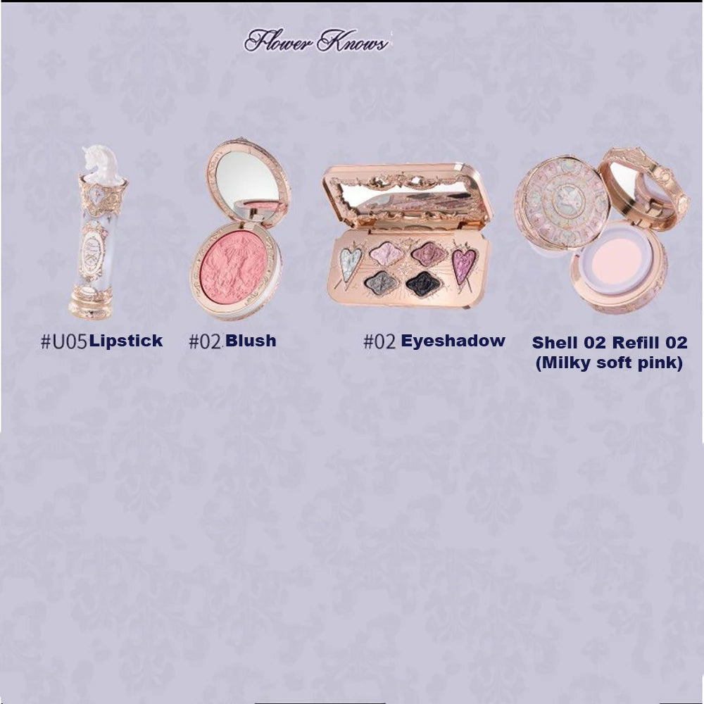Flower Knows Strawberry Rococo Series Makeup Set Glitter Matte Eyeshadow Palette Blusher Power Velvet Lipstick Kit Perfume Set