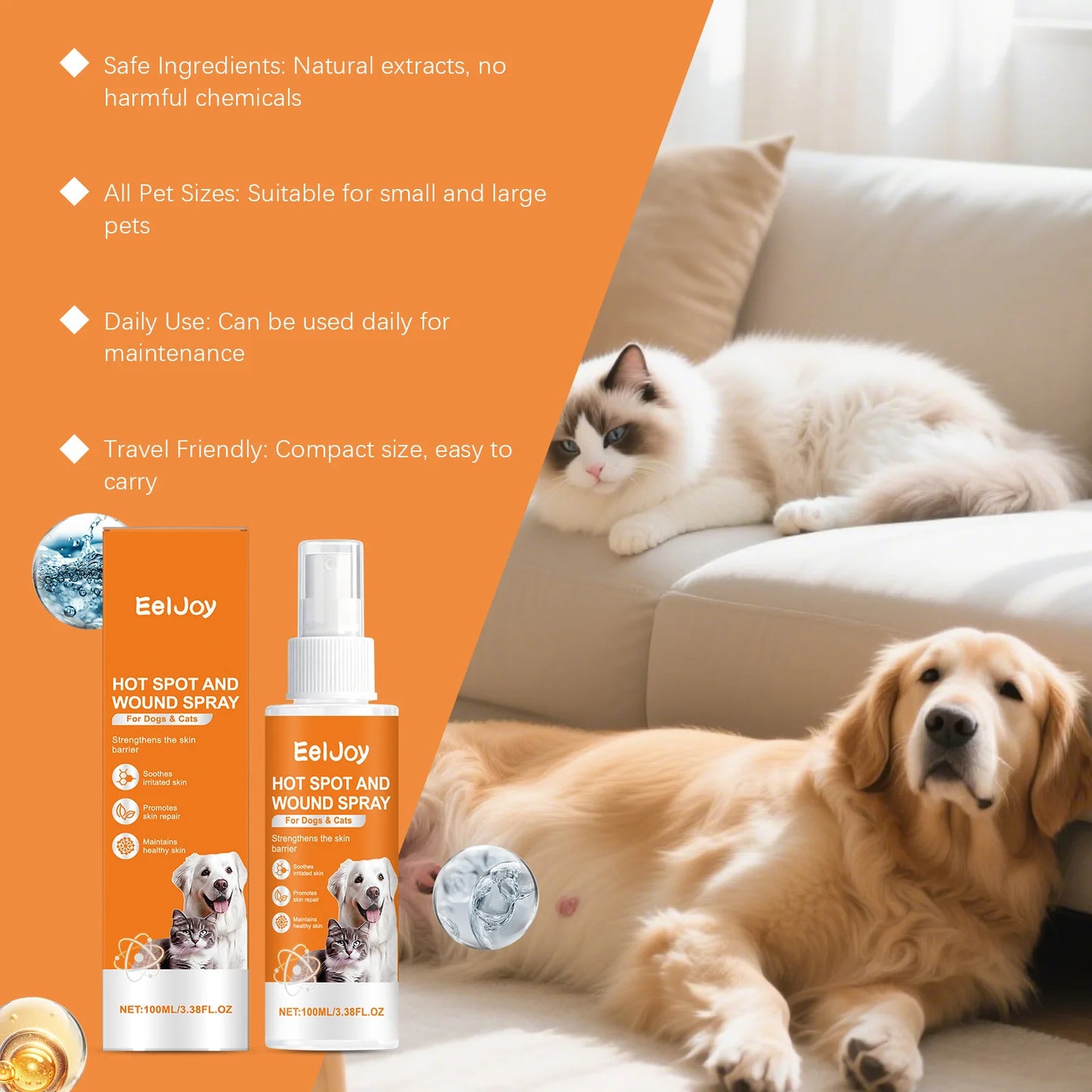 Eeljoy Centella Pet Skin Care Spray Deep Cleans For Dog Cat Mite Removal Health Supplie Travel Size Portable Pet Cleansing Spray