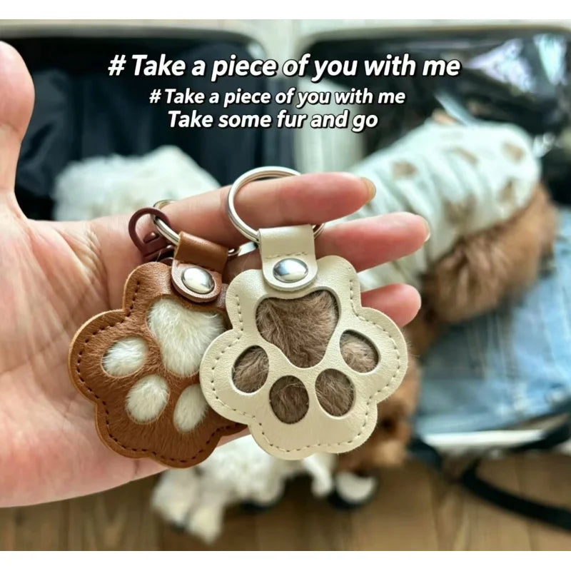Dog Hair Collector Keychain Leather Pet Memorial Keepsake for Dogs and Cats, Fur Storage Pendant Charm Gift Keychain