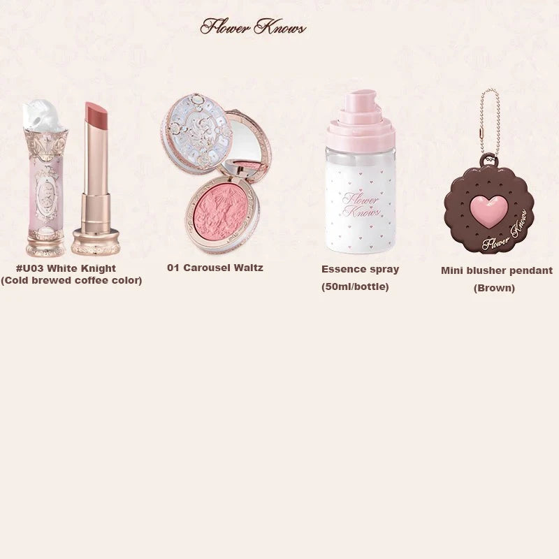 Flower Knows Strawberry Rococo Series Makeup Set Glitter Matte Eyeshadow Palette Blusher Power Velvet Lipstick Kit Perfume Set