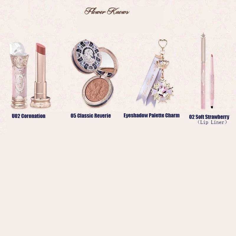 Flower Knows Strawberry Rococo Series Makeup Set Glitter Matte Eyeshadow Palette Blusher Power Velvet Lipstick Kit Perfume Set