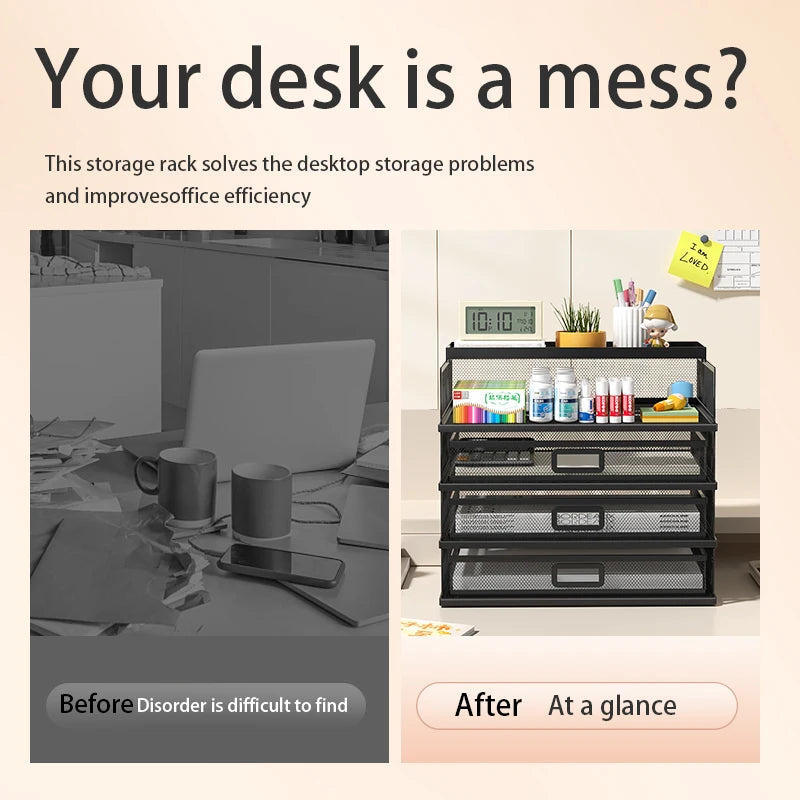 4-Tier Stackable Letter Tray Office Desk Paper Organizer File Trays, Desktop Holder for Paper Letter Accessories with Pen Holder