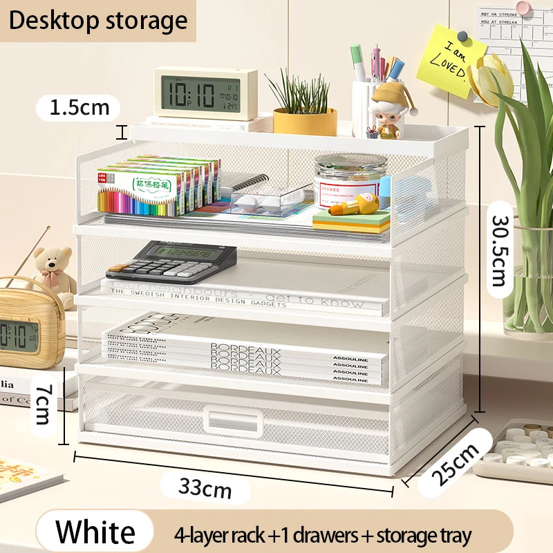 4-Tier Stackable Letter Tray Office Desk Paper Organizer File Trays, Desktop Holder for Paper Letter Accessories with Pen Holder