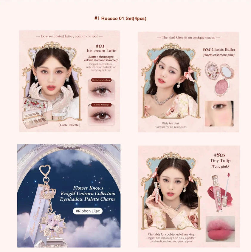 Flower Knows Strawberry Rococo Series Makeup Set Glitter Matte Eyeshadow Palette Blusher Power Velvet Lipstick Kit Perfume Set