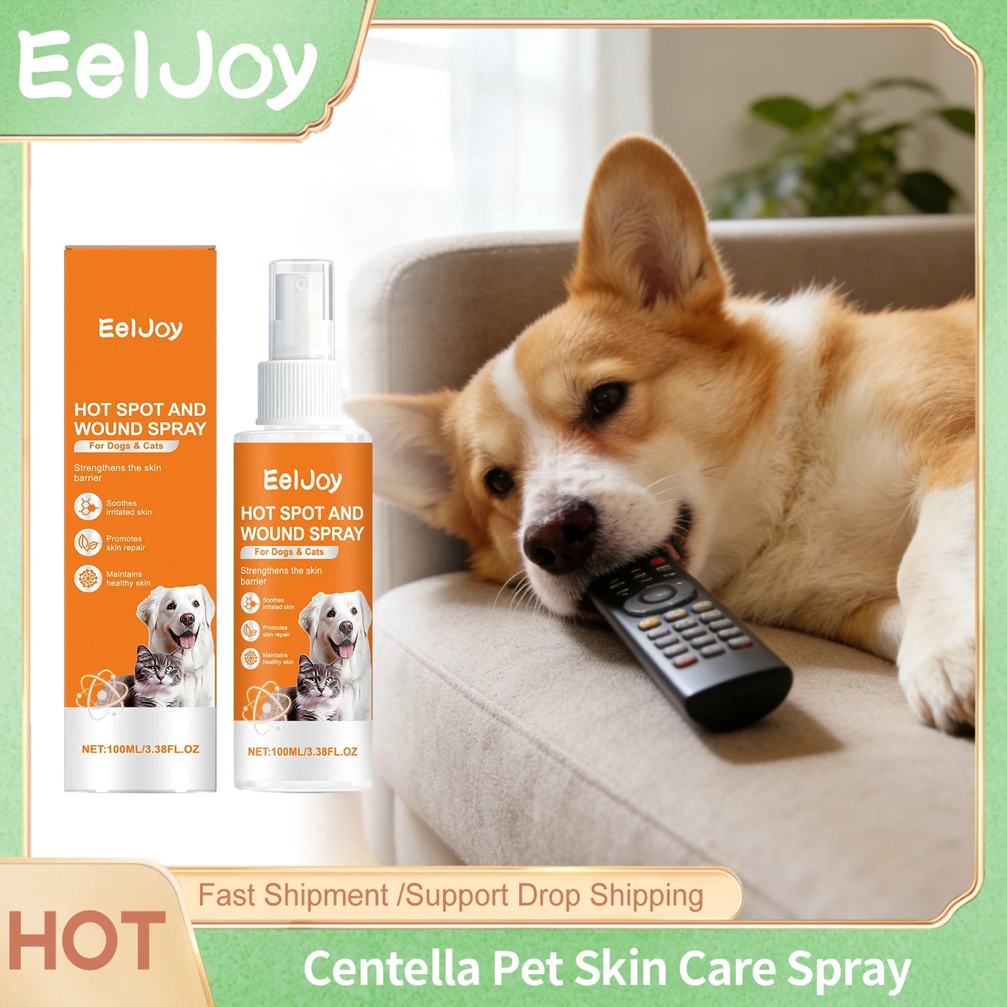 Eeljoy Centella Pet Skin Care Spray Deep Cleans For Dog Cat Mite Removal Health Supplie Travel Size Portable Pet Cleansing Spray