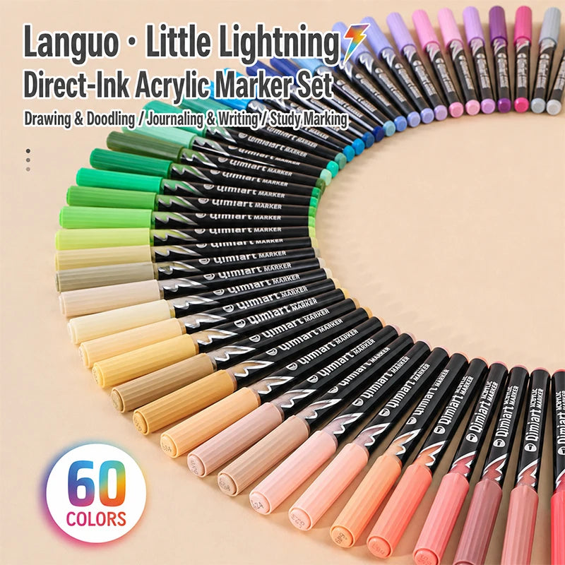 LANGUO Direct-ink Acrylic Markers 24/36/60 Colors Acrylic Paint Markers DIY Hand Drawn Graffiti Direct Liquid Brush Paint Pens