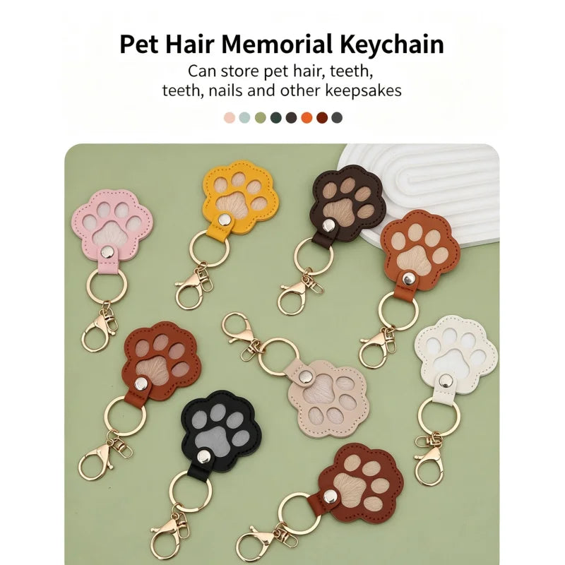 Dog Hair Collector Keychain Leather Pet Memorial Keepsake for Dogs and Cats, Fur Storage Pendant Charm Gift Keychain