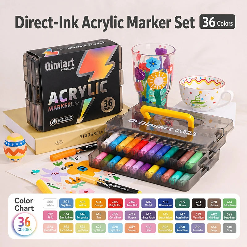 LANGUO Direct-ink Acrylic Markers 24/36/60 Colors Acrylic Paint Markers DIY Hand Drawn Graffiti Direct Liquid Brush Paint Pens