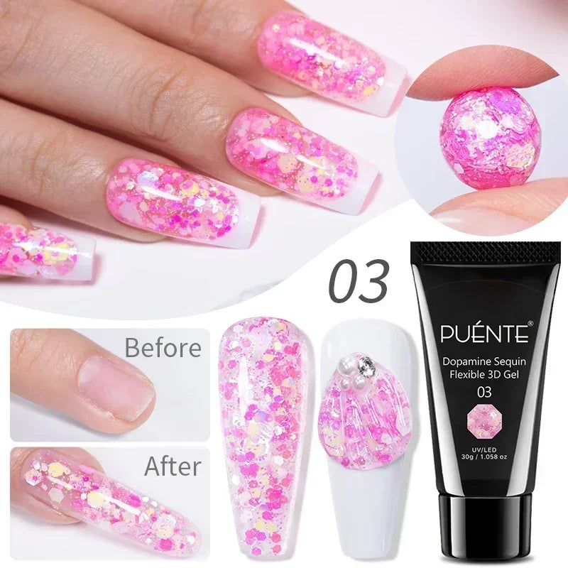 PUENTE Super Diamond Gel Glue No Wipe Strong Adhesive Diamond Sticky Gel Transparent 3D Nail Art UV Gel Polish Nail Decoration