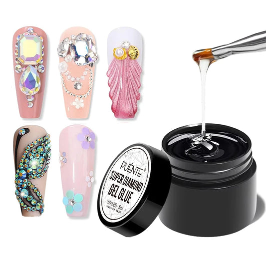 PUENTE Super Diamond Gel Glue No Wipe Strong Adhesive Diamond Sticky Gel Transparent 3D Nail Art UV Gel Polish Nail Decoration