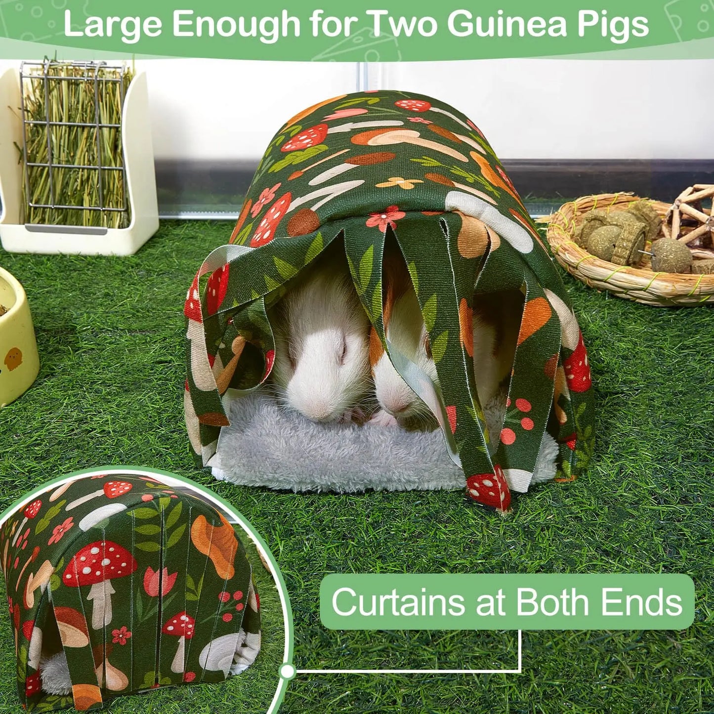 Guinea Pig Tunnel Bed with Curtains Hamster Hideout House Washable for Small Animals Accessories for Hamster Chinchilla Bunny