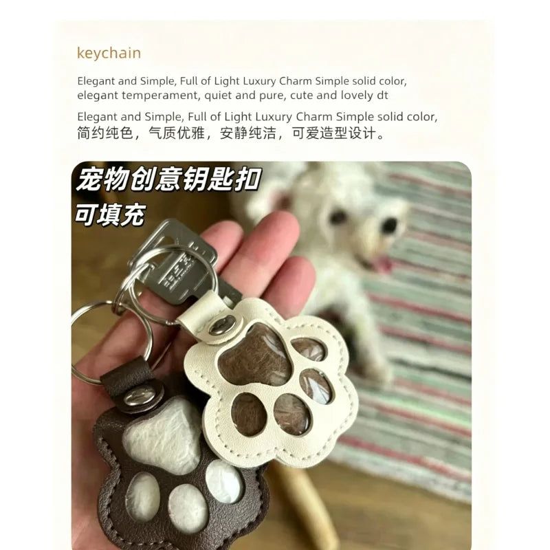 Dog Hair Collector Keychain Leather Pet Memorial Keepsake for Dogs and Cats, Fur Storage Pendant Charm Gift Keychain