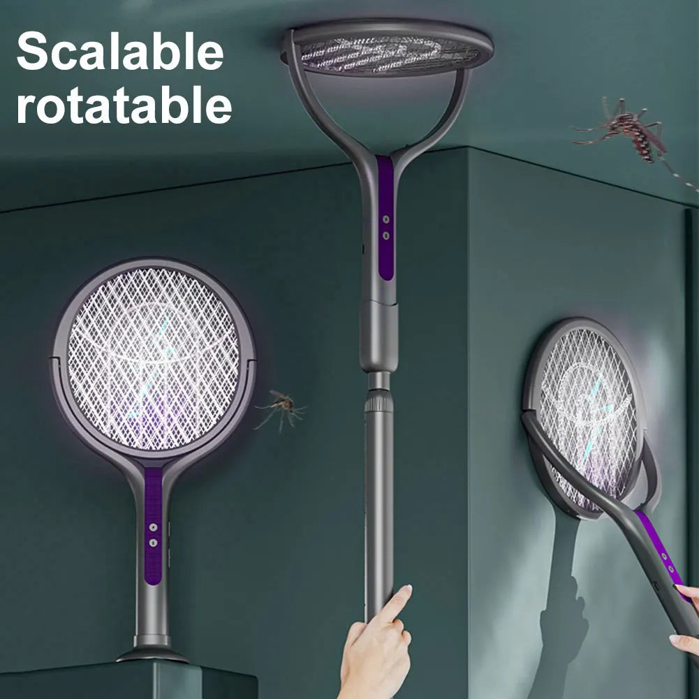 NEW USB Electric Fly Swatter Extendable Mosquito Swatter with Rotating Head 2 in 1 Mosquito Trap Light for Camping Home Garden