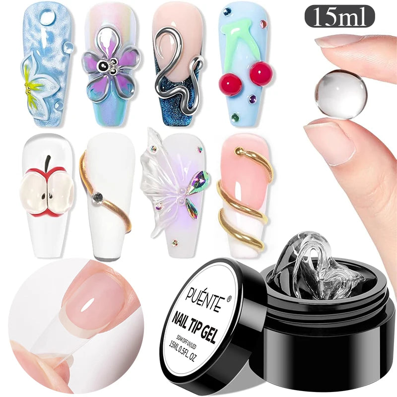 PUENTE Super Diamond Gel Glue No Wipe Strong Adhesive Diamond Sticky Gel Transparent 3D Nail Art UV Gel Polish Nail Decoration