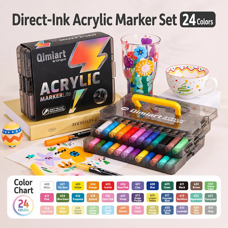 LANGUO Direct-ink Acrylic Markers 24/36/60 Colors Acrylic Paint Markers DIY Hand Drawn Graffiti Direct Liquid Brush Paint Pens