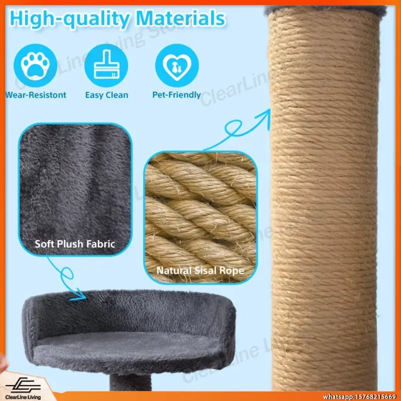 Large Multi-Tier Cat Tree with Cozy Beds Cat House Sisal Wrapped Scratching Post and Teaser Wand for Indoor Cats Small Medium