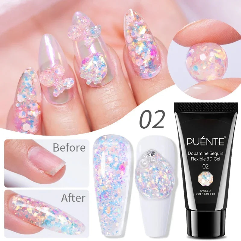 PUENTE Super Diamond Gel Glue No Wipe Strong Adhesive Diamond Sticky Gel Transparent 3D Nail Art UV Gel Polish Nail Decoration