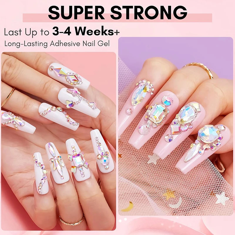 PUENTE Super Diamond Gel Glue No Wipe Strong Adhesive Diamond Sticky Gel Transparent 3D Nail Art UV Gel Polish Nail Decoration