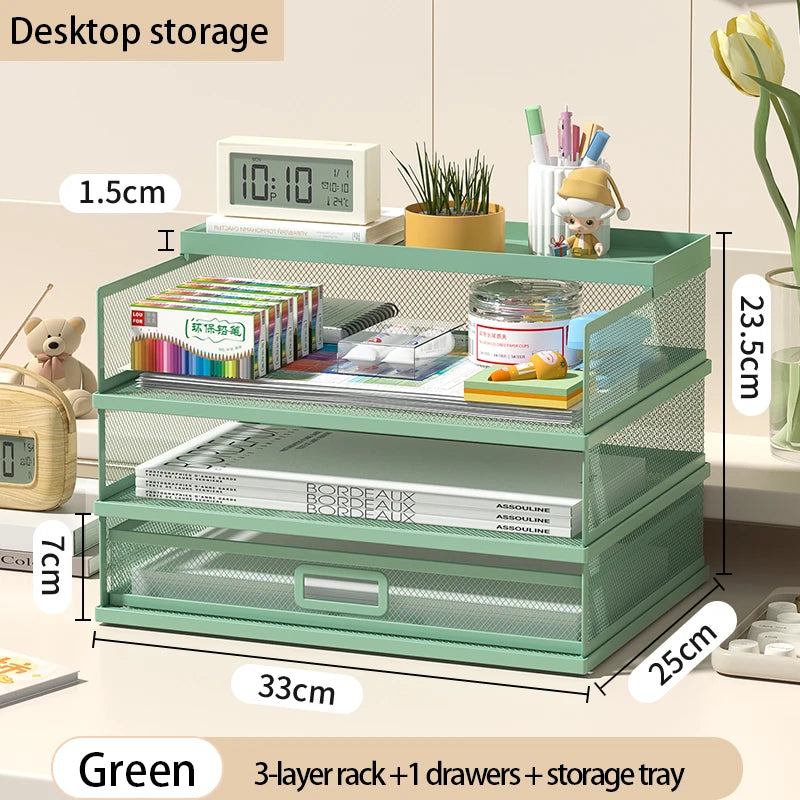 4-Tier Stackable Letter Tray Office Desk Paper Organizer File Trays, Desktop Holder for Paper Letter Accessories with Pen Holder