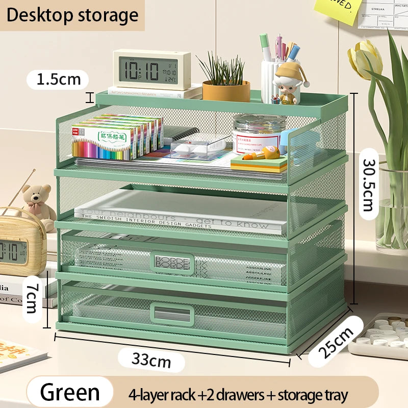 4-Tier Stackable Letter Tray Office Desk Paper Organizer File Trays, Desktop Holder for Paper Letter Accessories with Pen Holder
