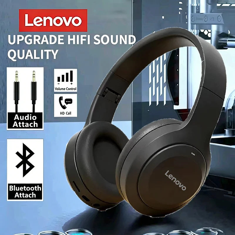 Lenovo Wireless Bluetooth Earphones Over-ear Foldable Computer Wireless Headphones Stereo Sound Gaming Headset Android and iOS