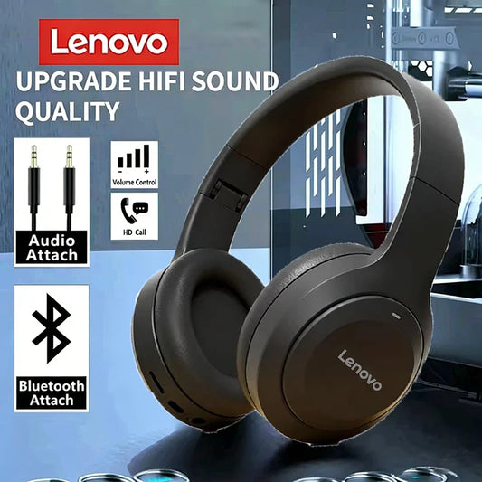Lenovo Wireless Bluetooth Earphones Over-ear Foldable Computer Wireless Headphones Stereo Sound Gaming Headset Android and iOS