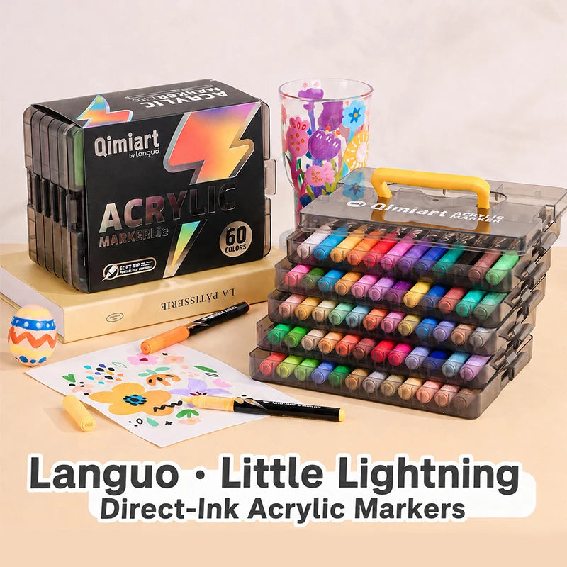 LANGUO Direct-ink Acrylic Markers 24/36/60 Colors Acrylic Paint Markers DIY Hand Drawn Graffiti Direct Liquid Brush Paint Pens