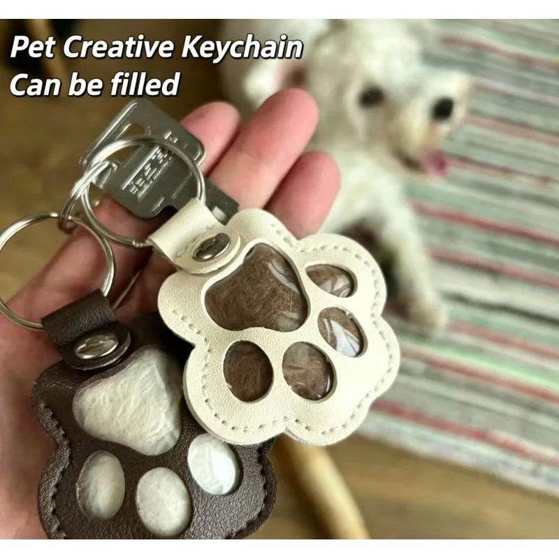 Dog Hair Collector Keychain Leather Pet Memorial Keepsake for Dogs and Cats, Fur Storage Pendant Charm Gift Keychain