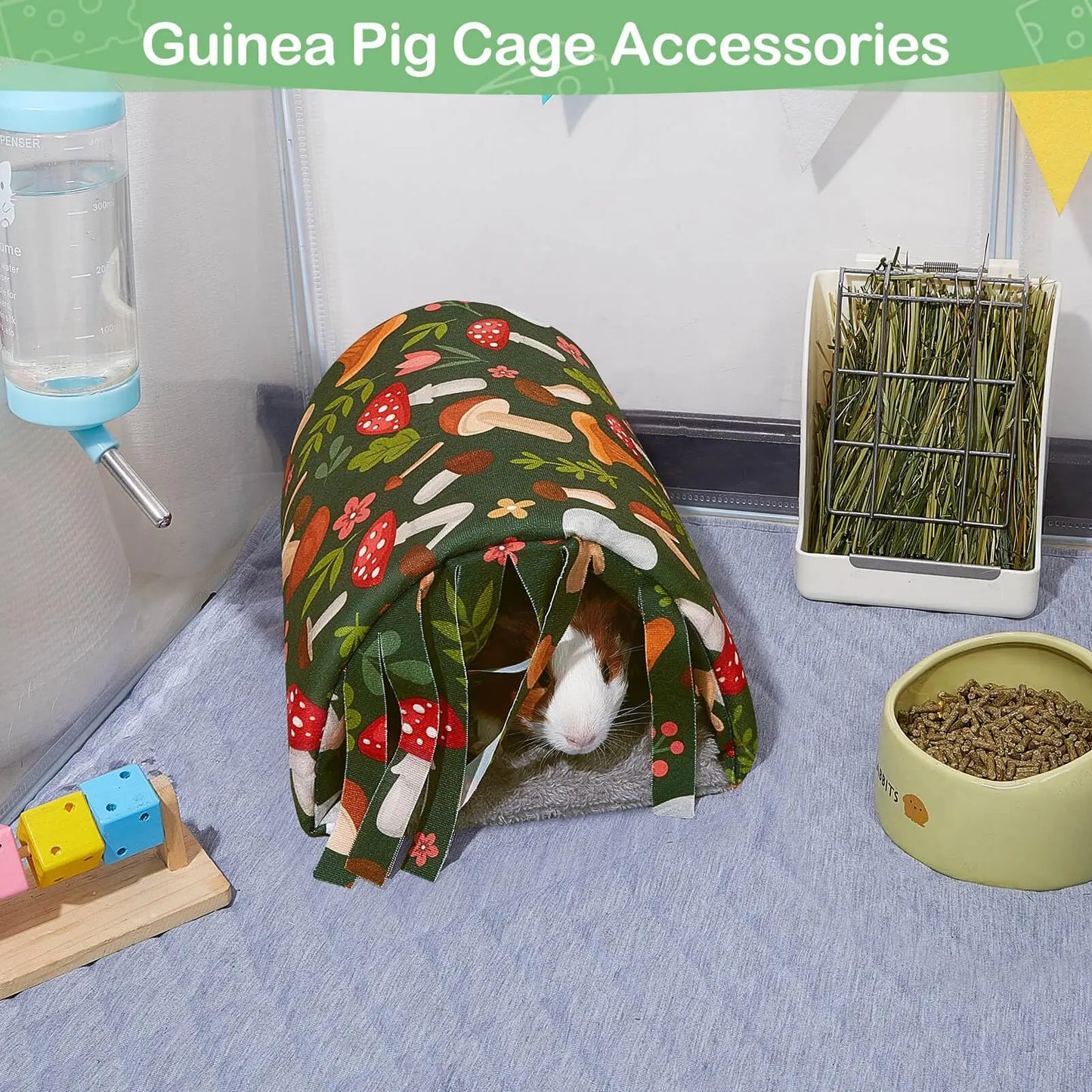 Guinea Pig Tunnel Bed with Curtains Hamster Hideout House Washable for Small Animals Accessories for Hamster Chinchilla Bunny