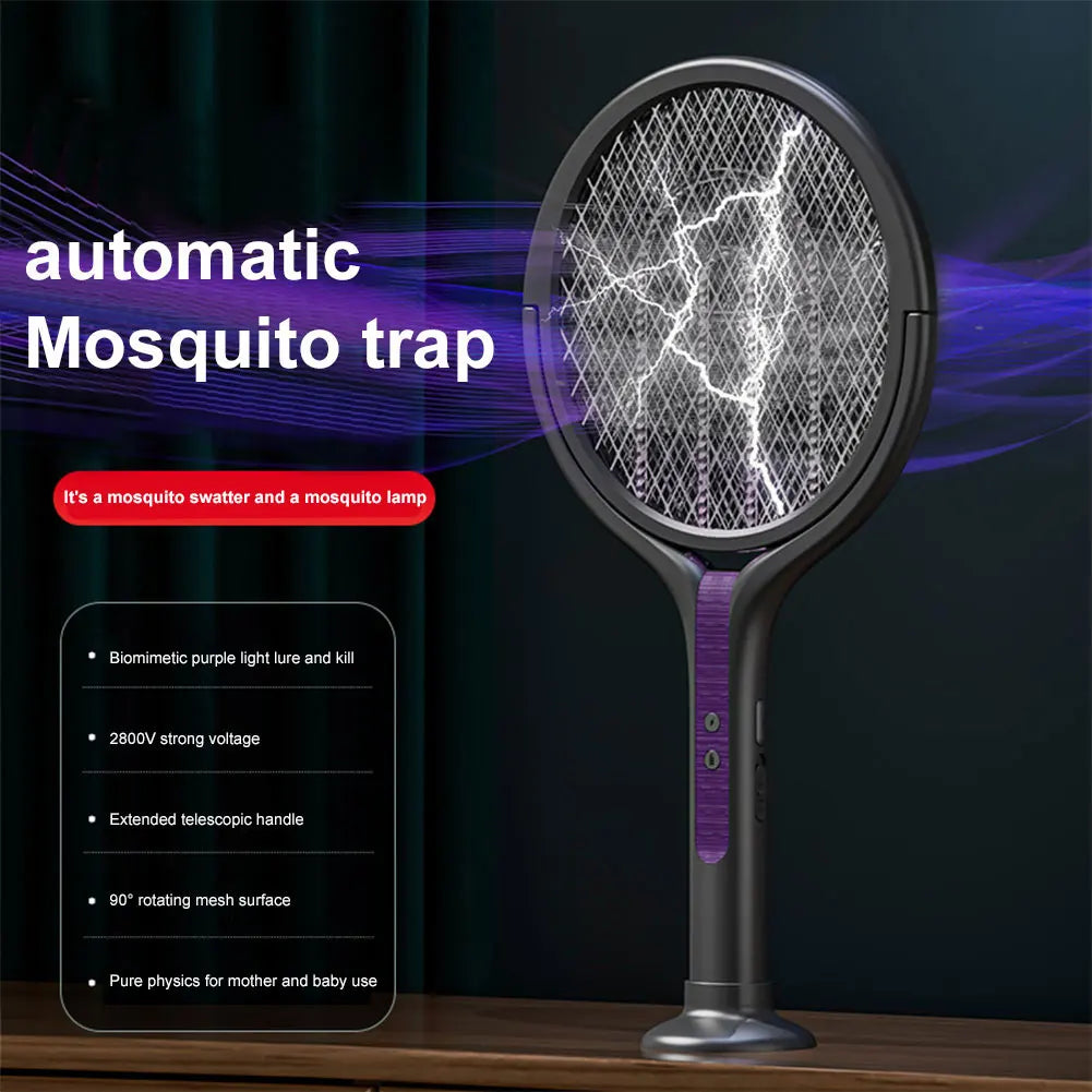 NEW USB Electric Fly Swatter Extendable Mosquito Swatter with Rotating Head 2 in 1 Mosquito Trap Light for Camping Home Garden