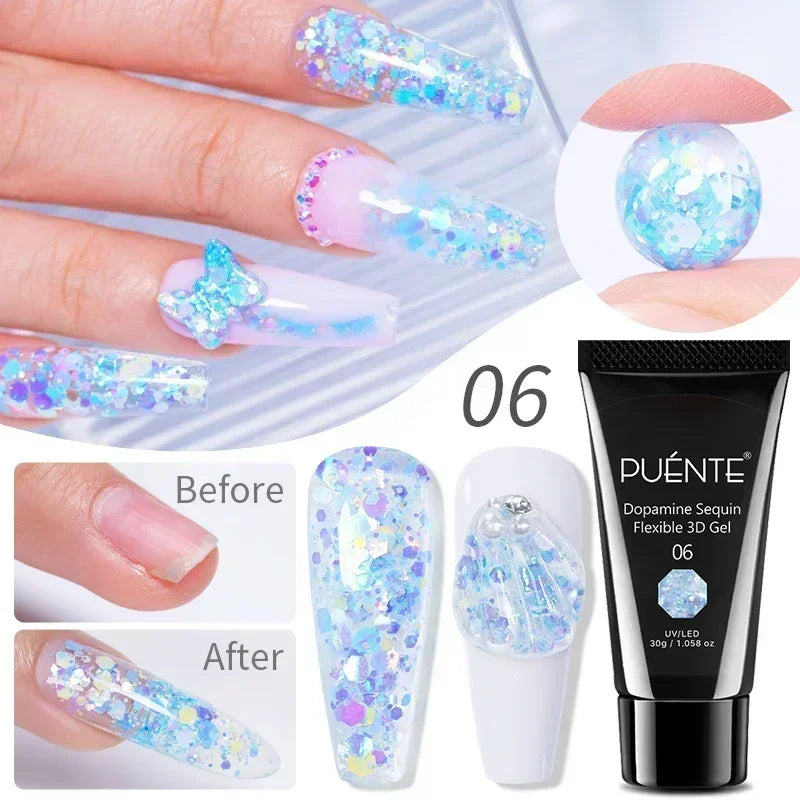 PUENTE Super Diamond Gel Glue No Wipe Strong Adhesive Diamond Sticky Gel Transparent 3D Nail Art UV Gel Polish Nail Decoration