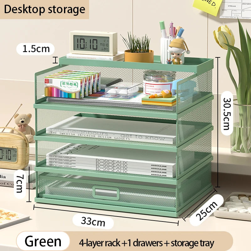 4-Tier Stackable Letter Tray Office Desk Paper Organizer File Trays, Desktop Holder for Paper Letter Accessories with Pen Holder