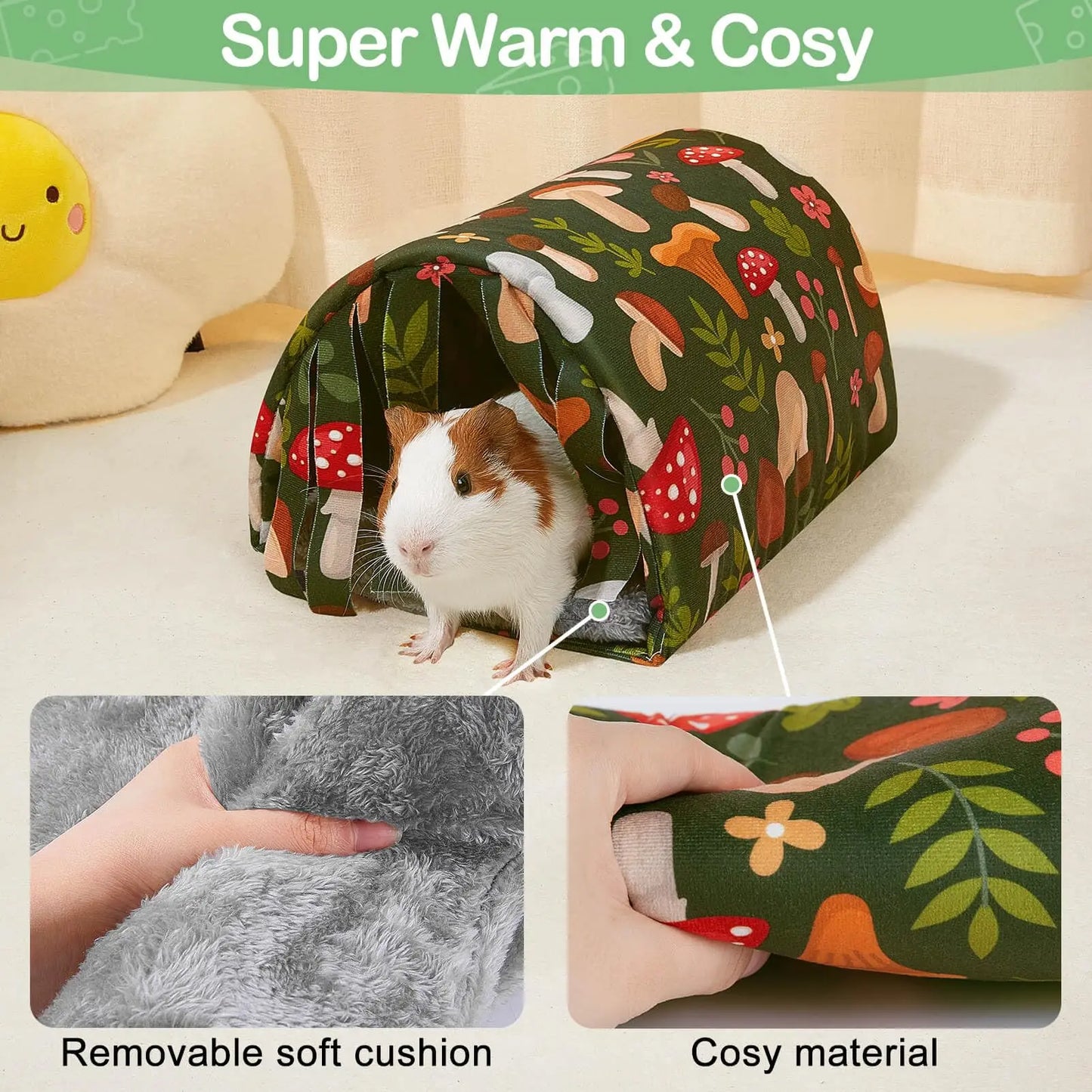 Guinea Pig Tunnel Bed with Curtains Hamster Hideout House Washable for Small Animals Accessories for Hamster Chinchilla Bunny