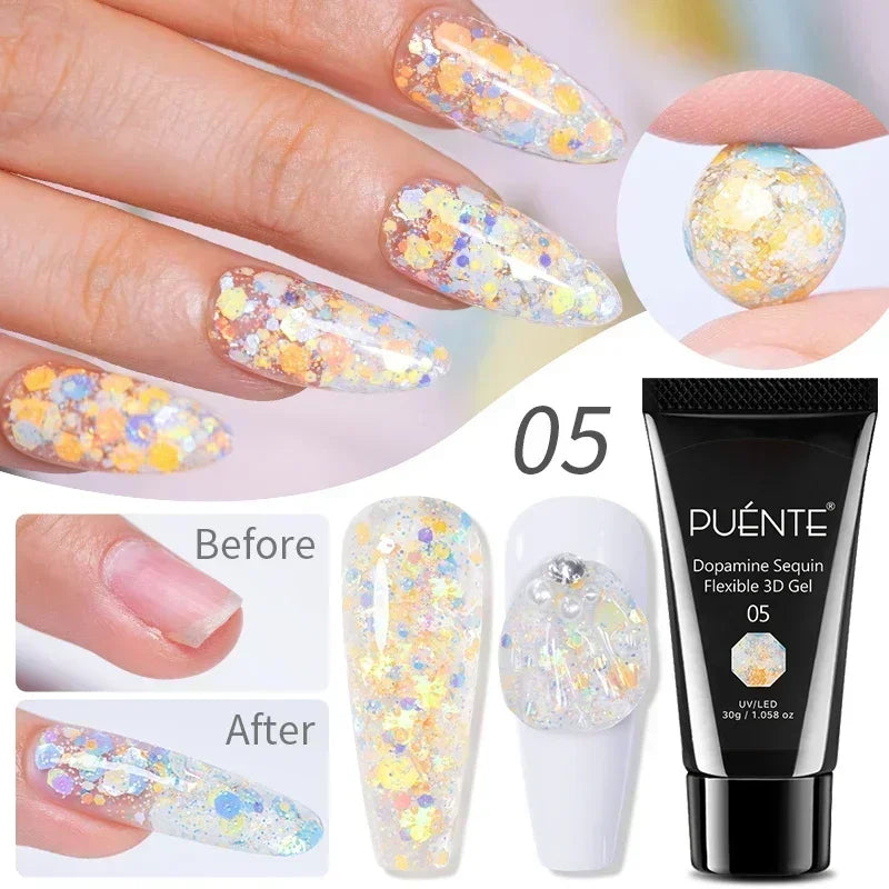PUENTE Super Diamond Gel Glue No Wipe Strong Adhesive Diamond Sticky Gel Transparent 3D Nail Art UV Gel Polish Nail Decoration