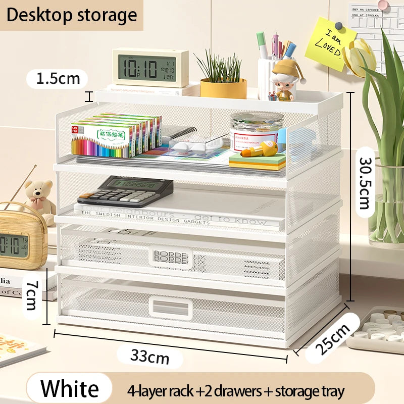 4-Tier Stackable Letter Tray Office Desk Paper Organizer File Trays, Desktop Holder for Paper Letter Accessories with Pen Holder