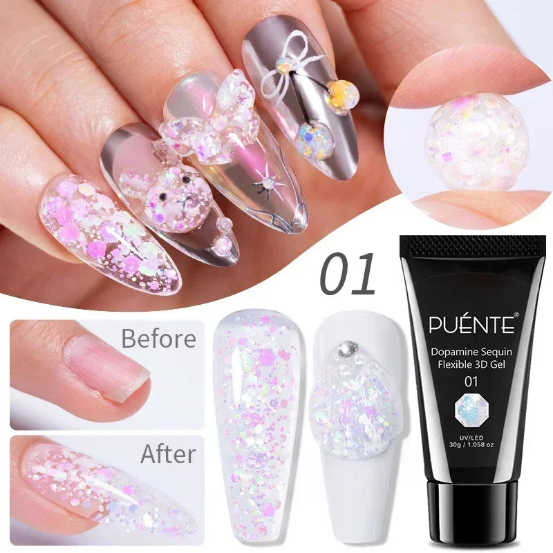 PUENTE Super Diamond Gel Glue No Wipe Strong Adhesive Diamond Sticky Gel Transparent 3D Nail Art UV Gel Polish Nail Decoration